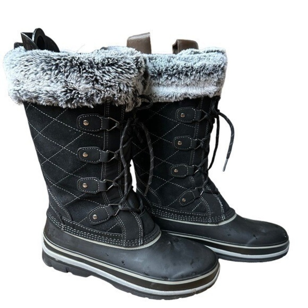 Khombu Shoes Womens Black Suede Waterproof Ellie Winter Snow  Boots Size 10M
